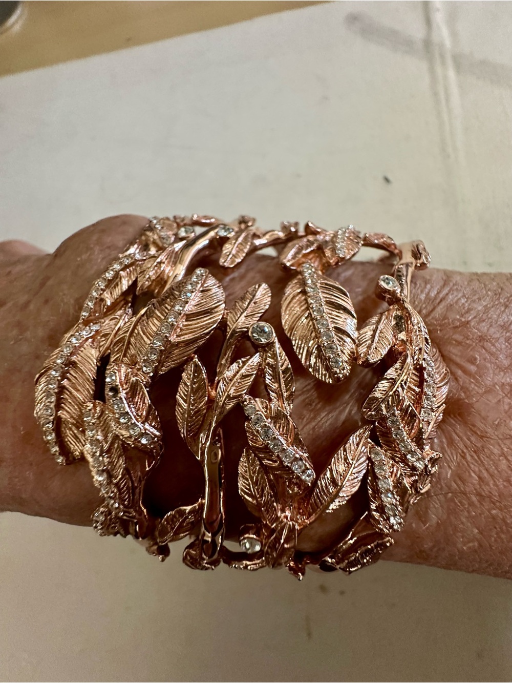 Lauren Ralph Lauren Rose Gold Leaf Cuff Bracelet with Crystals - Picture 5 of 7